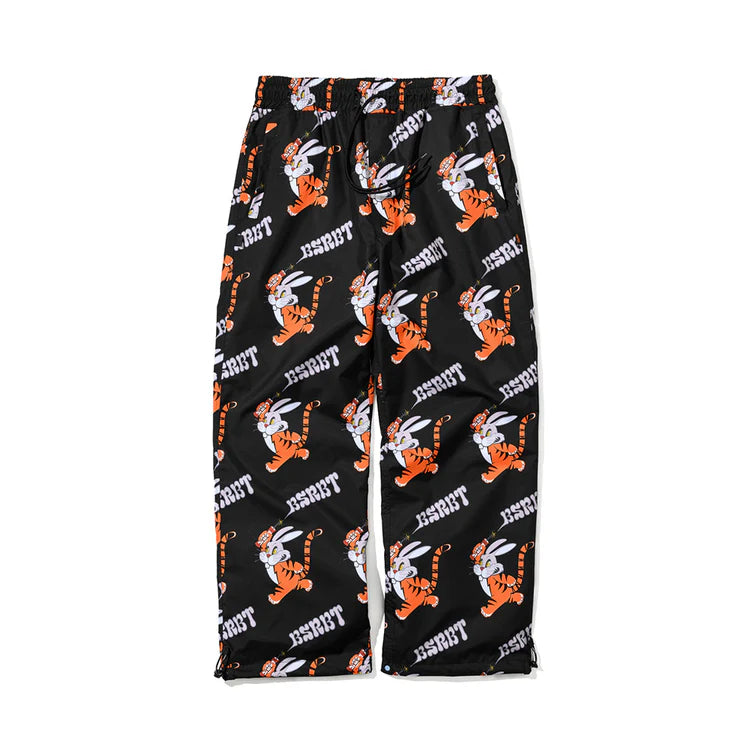 pantaloni snowboard Bsrabbit all over tiger rabbit wide track pants black ultima L