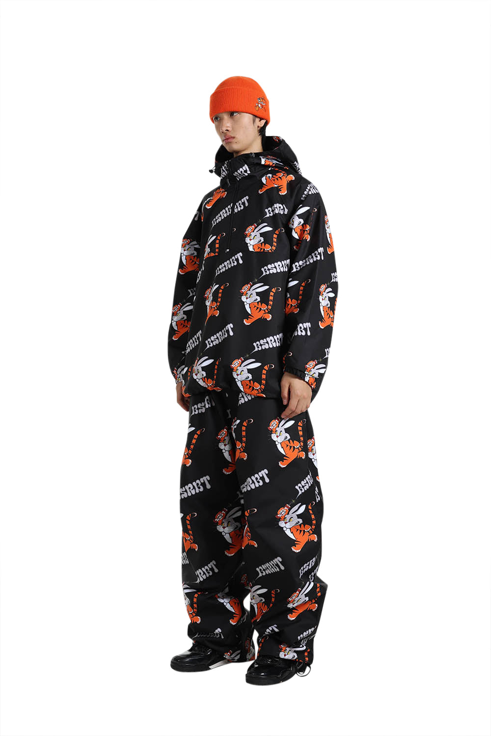 pantaloni snowboard Bsrabbit all over tiger rabbit wide track pants black ultima L