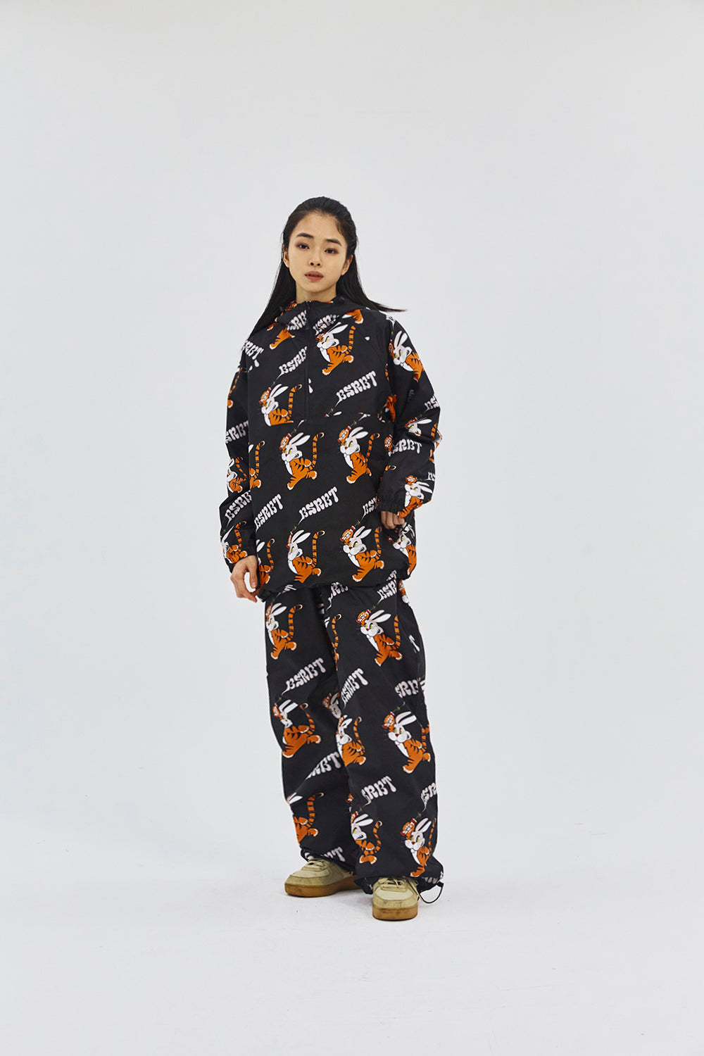 pantaloni snowboard Bsrabbit all over tiger rabbit wide track pants black ultima L