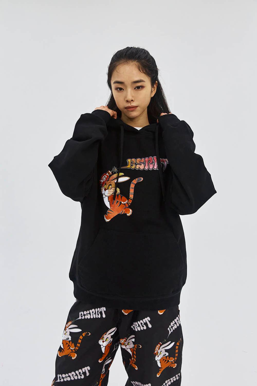 pantaloni snowboard Bsrabbit all over tiger rabbit wide track pants black ultima L