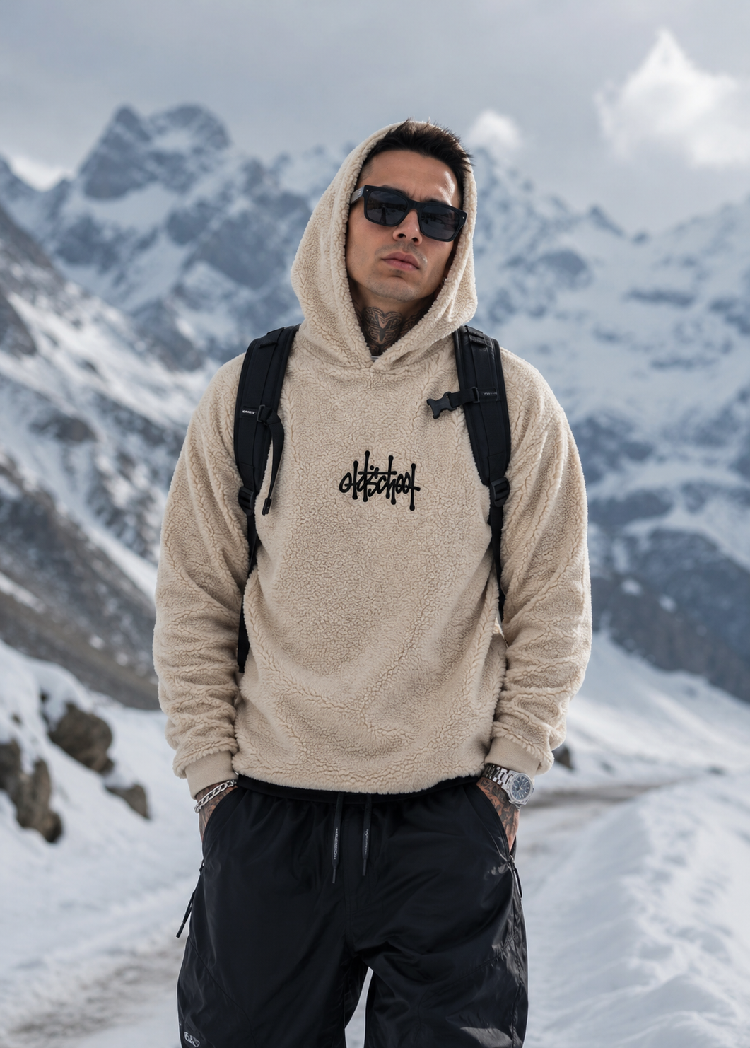 felpa cappuccio pesante OldschoolPesaro® teddy tag beige