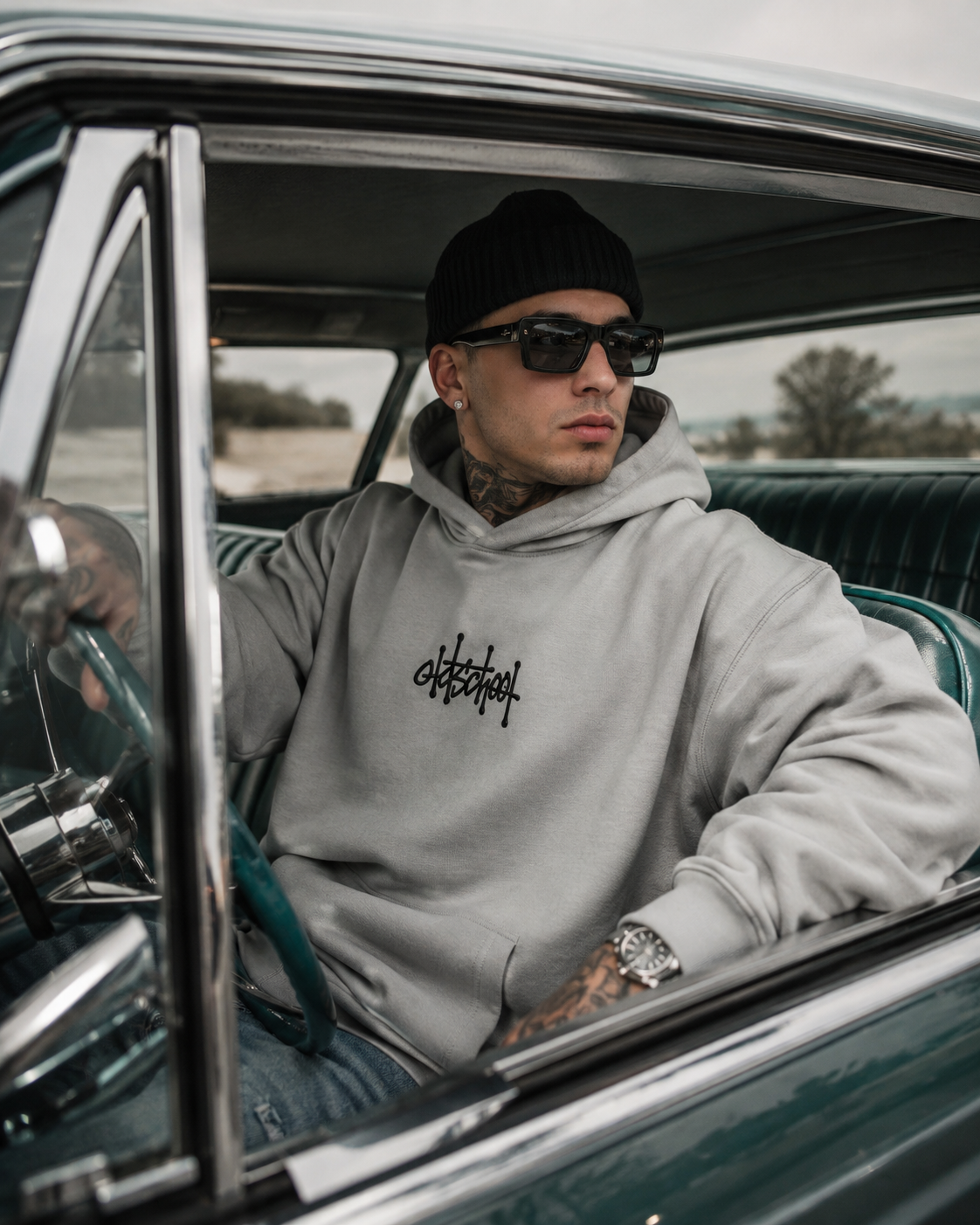 felpa cappuccio OldschoolPesaro® Thermal hoodie 2027 light concrete grey